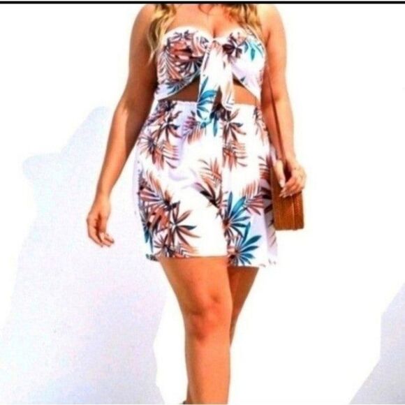 MULTICOLORED BANDEAU BOHO SHORT SET SZ 2X - Picture 3 of 6